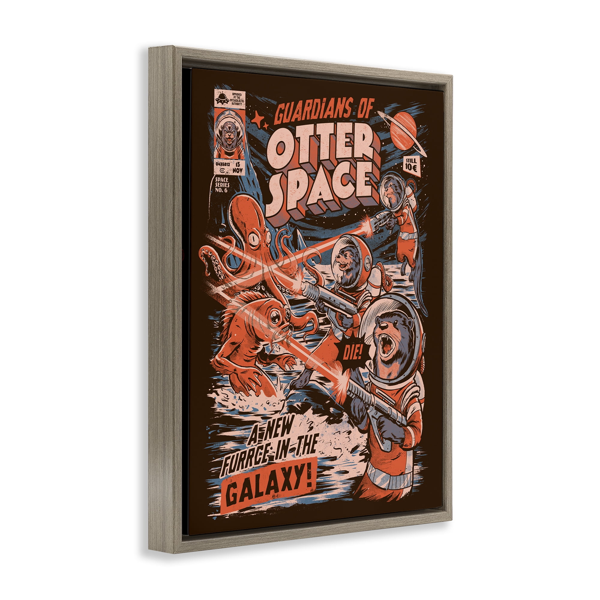Stupell Industries Guardians Of Otter Space Retro Brown Framed Floater Canvas Wall Art, design by EduEly Designs