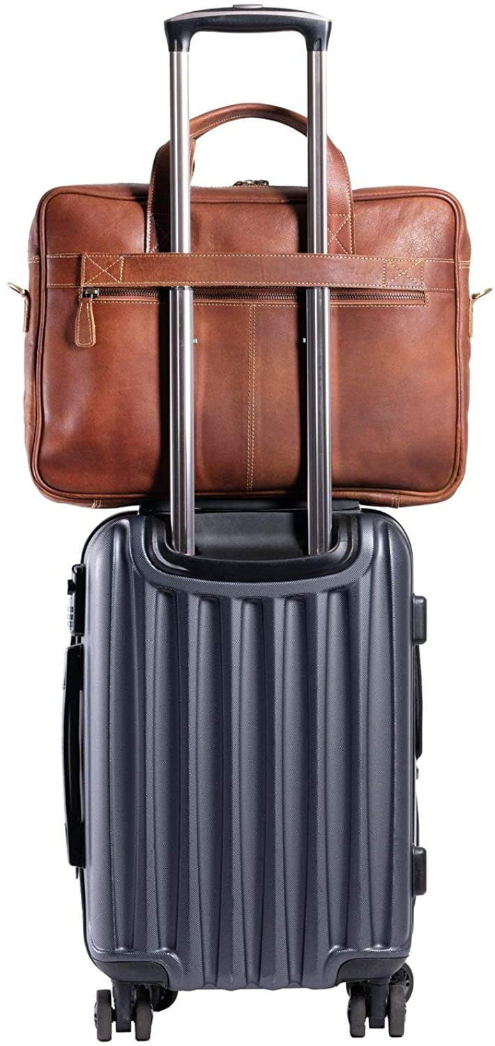 18-Inch Buffalo Leather Laptop Messenger Bag – Trolley-Compatible Briefcase for Men and Women with YKK Zippers and Multiple Compartments