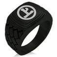 thumbnail image 1 of Stainless Steel Murakami Samurai Crest Geometric Pattern Step-Down Biker Style Polished Ring, 1 of 1