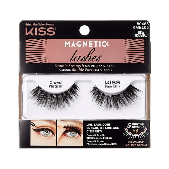 Kiss Magnetic Lashes, Crowd Pleaser, 1 Pair Of Synthetic False Eyelashes With 5 Double Strength Magnets, Wind Resistant, Dermatologist Tested Fake Lashes Last Up To 16 Hours, Reusable Up To 15 Times