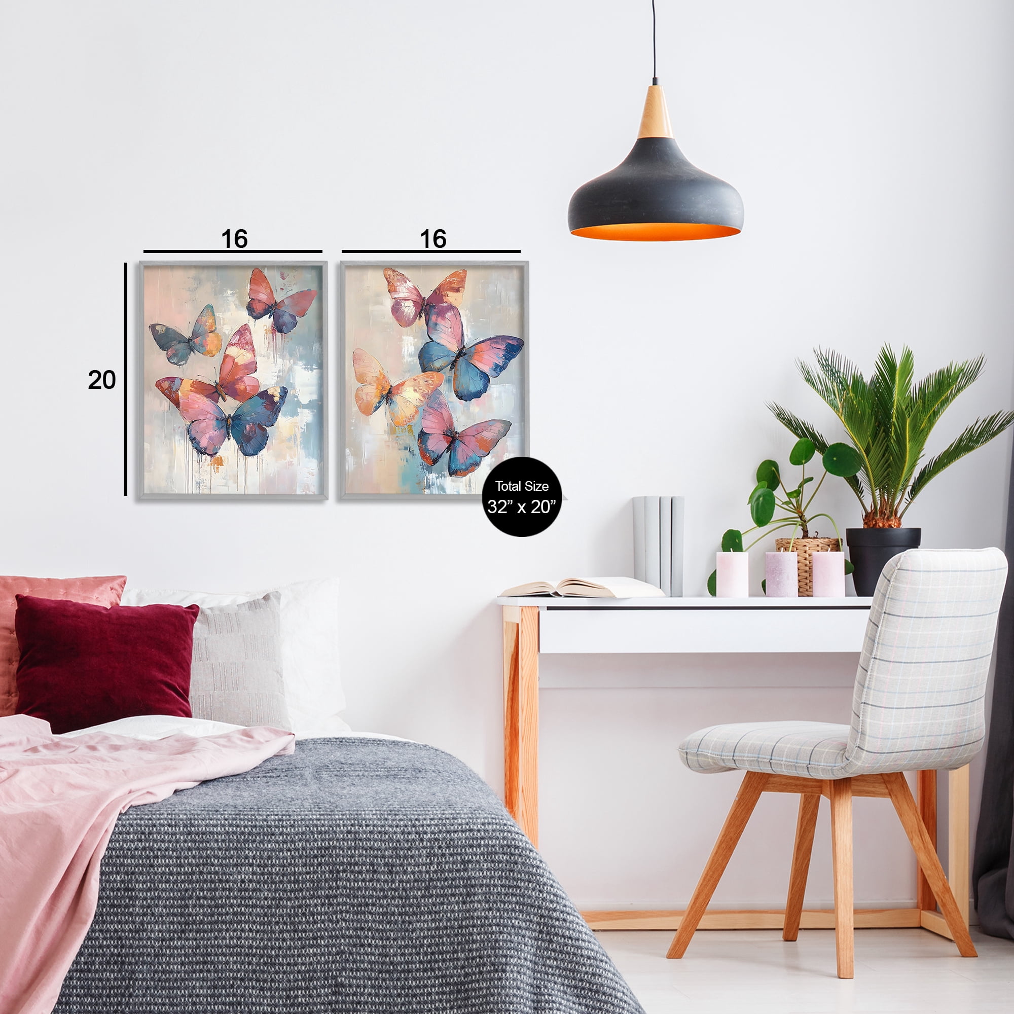 Stupell Industries Butterfly Beauties in Flight 2 Piece Gray Framed Giclee Art Set, design by Creative Studio