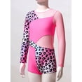 thumbnail image 5 of YEAHDOR Kids Girls Leopard Prints Long Sleeve Mesh Patchwork Dance Leotard,Sizes 4-14 Pink Leopard 12, 5 of 7