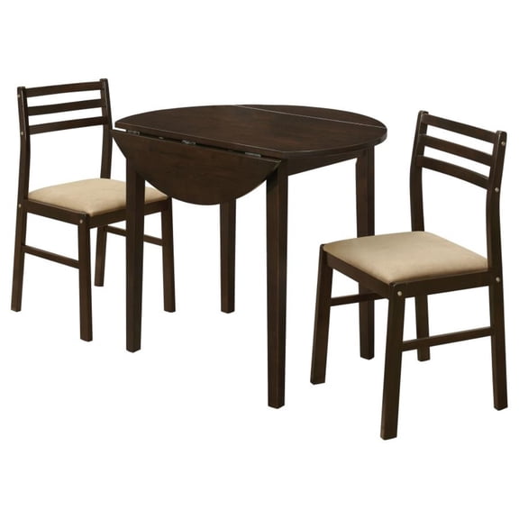 CARTESIAN 3-Piece Round Drop Leaf Dining Set, Cappuccino Table with Ladder Back Chairs, Cream Upholstery
