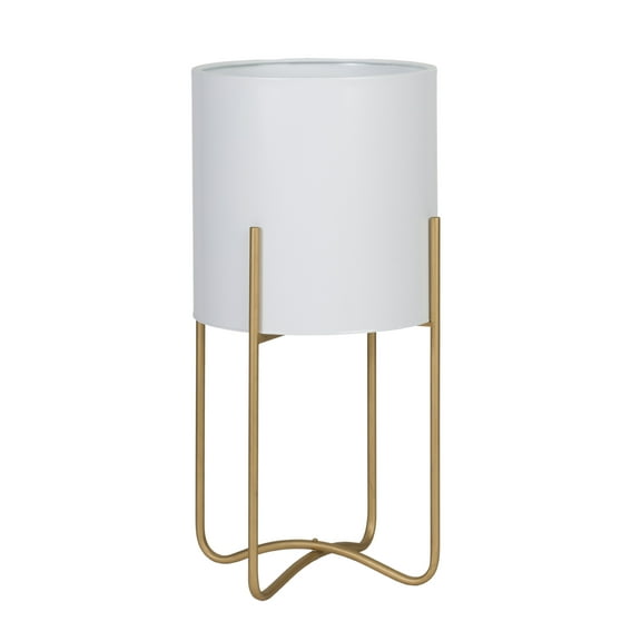 Aspire Home Accents Raya 13.25" x 25.25" Round White Metal Indoor Plant Pot with Tall Metal Base