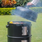 Master Cook Vertical 16 Steel Charcoal Smoker Grill, Heavy Duty 4 in 1 Fire Pit with built-in Thermometer & Adjustable Vent System Black