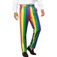 thumbnail image 5 of INSPIRE CHIC Men's Pants Bold Colorful Stripe Regular Fit Flat Front Dress Pants 30 Rainbow, 5 of 5