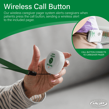 Smart Caregiver Two Call Buttons Wireless Caregiver Pager for Fall Prevention and Elderly Assistance | Caregiver Call Button with Wearable Lanyard | Nurse Call Alert System with Up to 300' Range