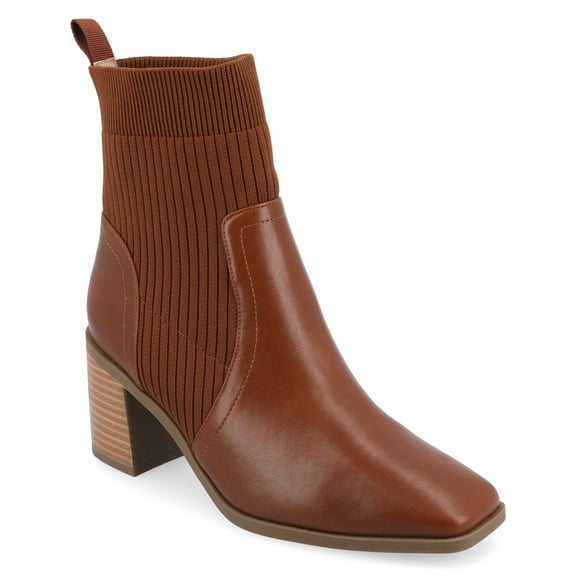 Journee Womens Harlowe Chelsea Knit and Vegan Leather Booties, Widths Available