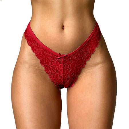

Huiniadese Women Floral Lace Mesh Panties Low Rise Hollow Out Transparent Plus Size Underwear Panties Women Pack Red XL