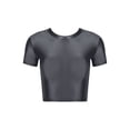 thumbnail image 5 of Camiseta de manga corta brillante con aceite para mujer, top corto de color liso, cuello redondo, corte ajustado, blusa con el ombligo al descubierto, camiseta para yoga y fitness, 5 of 5