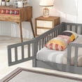 thumbnail image 3 of Full Size Floor Platform Bed with Fence and Door, Solid Wood House Bed Frame with Slats Support, Floor Playhouse Bed for Kids, Toddlers, Boys, Girls, Gray, 3 of 8