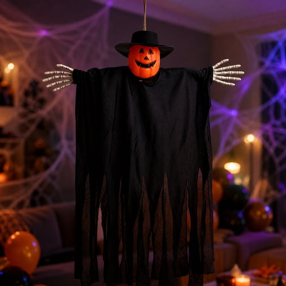 Light Up Hanging Ghosts Witch Pumpkin Decor Hanging Halloween Decorations Outdoor Halloween Decor, Scary Flying Witch Grim Reapers Front Porch Decor Yard Garden Lawn Party