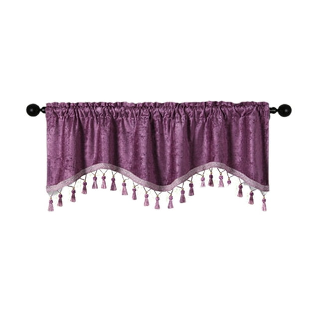 Ohufall Elegant Fringed Stylish Short Drapes Patterned Rod Pocket Curtain Panels For Bedroom Home Decor Soft Fabric