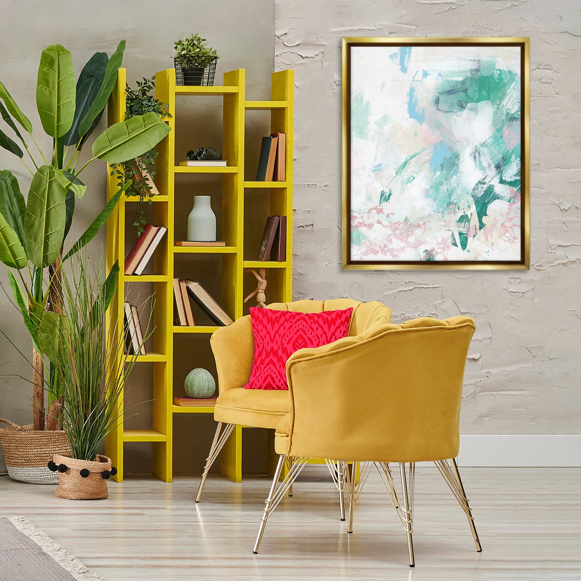 Stupell Industries Green Fading Brush Strokes Abstract Painting Gold Floater Framed Canvas Art Print Wall Art, 25 x 31