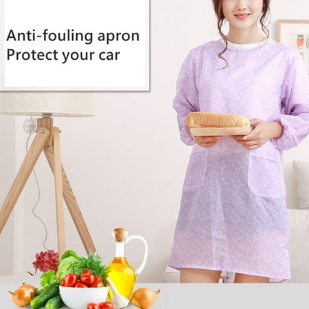 

Uehgn Women Floral Waterproof Long Sleeve Kitchen Cooking Baking Apron Working Smock