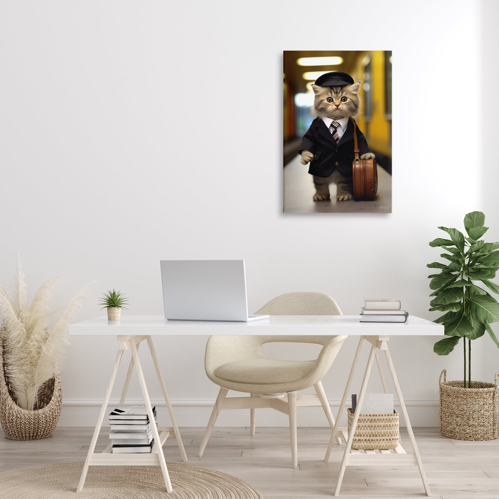 Stupell Industries Traveler Kitten & Briefcase Novelty Painting Gallery Wrapped Canvas Art Print Wall Art, 20 x 30