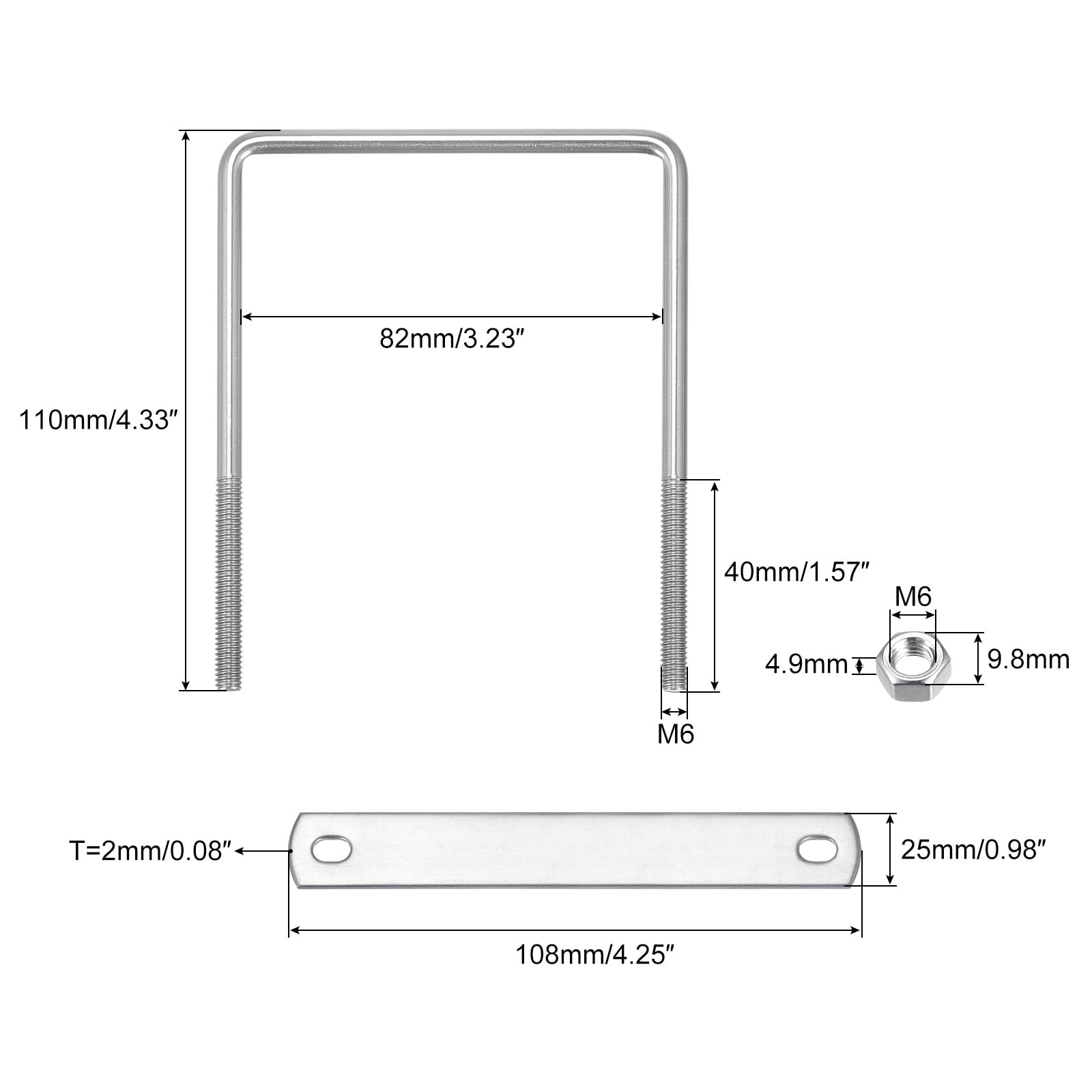 uxcell Square U-Bolts, 82mm(3.23) Inner Width 110mm Length M6 304 Stainless Steel U Clamp Bolt uxcell Square U-Bolts, 82mm(3.23) Inner Width 110mm Length M6 304 Stainless Steel U Clamp Bolt