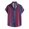 thumbnail image 1 of Blusa informal de manga corta con estampado de rayas playeras y botones para hombre Pompotops oipoqjl27772, 1 of 9
