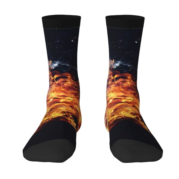 Uemuo Tennis Ball In Fire1 Pattern Women's Crew Socks, Soft Durable Breathable Moisture-Wicking with Odor Control Cotton socks