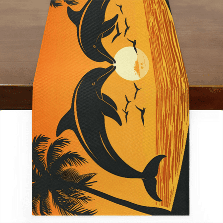 

Qzaxky Table Runner Boho Table Runner Sunset Marine Animal Dolphin Bohemian Boho Outdoor Table Runner Decoration for Indoor Outdoor Home Dinner Party Wedding Decor 13 x 48 Inch