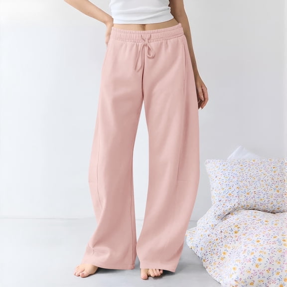 Women's Comfy Solid Wide-Leg Pants - Elastic Waist Side Pockets, Casual Loose-Fit Pants Perfect for Weekend Getaways, Grocery Runs & Brunch Pink S
