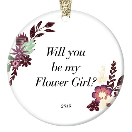 Christmas Floral Ideas Flower Girl Ornament 2019 Christmas Gift Idea Pretty Vintage Boho Floral Personalized Decoration Wedding Sister Daughter Niece Marriage Bride Groom Engagement Custom Holiday Ceramic 3