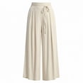 thumbnail image 5 of Women's Cotton Linen High Waist Tie Strap Pleated Wide Leg Pants, Elastic Waist Loose Pocket Resort Trousers, Soft Breathable Summer Bottoms for Travel Daily | TruHer,Beige L, 5 of 7