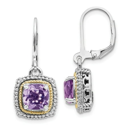 Roy Rose Jewelry Shey Couture Collection Sterling Silver with 14K Yellow Gold Amethyst Leverback Earrings