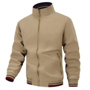 Reversible Hooded Jacket for Men Long Sleeve Stand Collar Zip Up Cardigan Coat with Pockets Khaki M