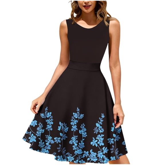 Enjoytime Womens Dresses Floral Printed Crewneck Sleeveless Midi Dresses Work Business Casual Plus Size Dress