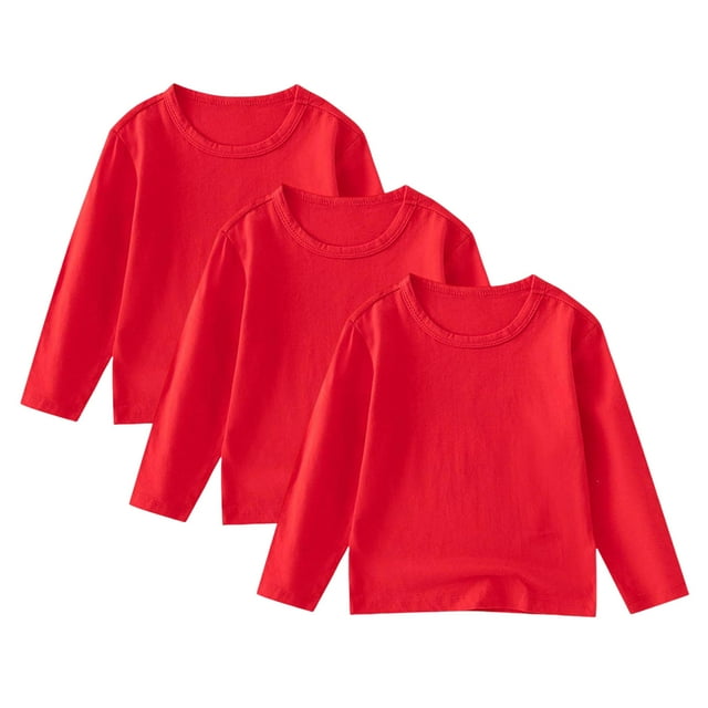 Gubotare Longues Chandail à Manches Garçons Garçons Chandails à Manches Longues Enfants T-Shirts à Col Rond Décontractés Ourlet Fendu Hauts d'Automne T-Shirts 3 Pcs Taille 8-10 (Rouge, 8-10 Ans)