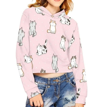 

Renewold Pink Hoodies for Teen Girls 13-14 Years Various Cute Cats Graphic Crop Tops Long Sleeve Pullover Sweatshirts Cozy Loose Blouse Winter School Street Clothes