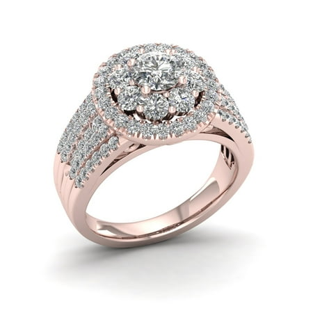 Imperial 2ct TDW Diamond 14K Rose Gold Flower Burst Halo Engagement Ring