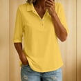thumbnail image 2 of hoksml Women Half Button Mid Sleeve Collarted Shirt Cotton Linen Solid Loose Casual Top for Office Daily Golf, 2 of 8