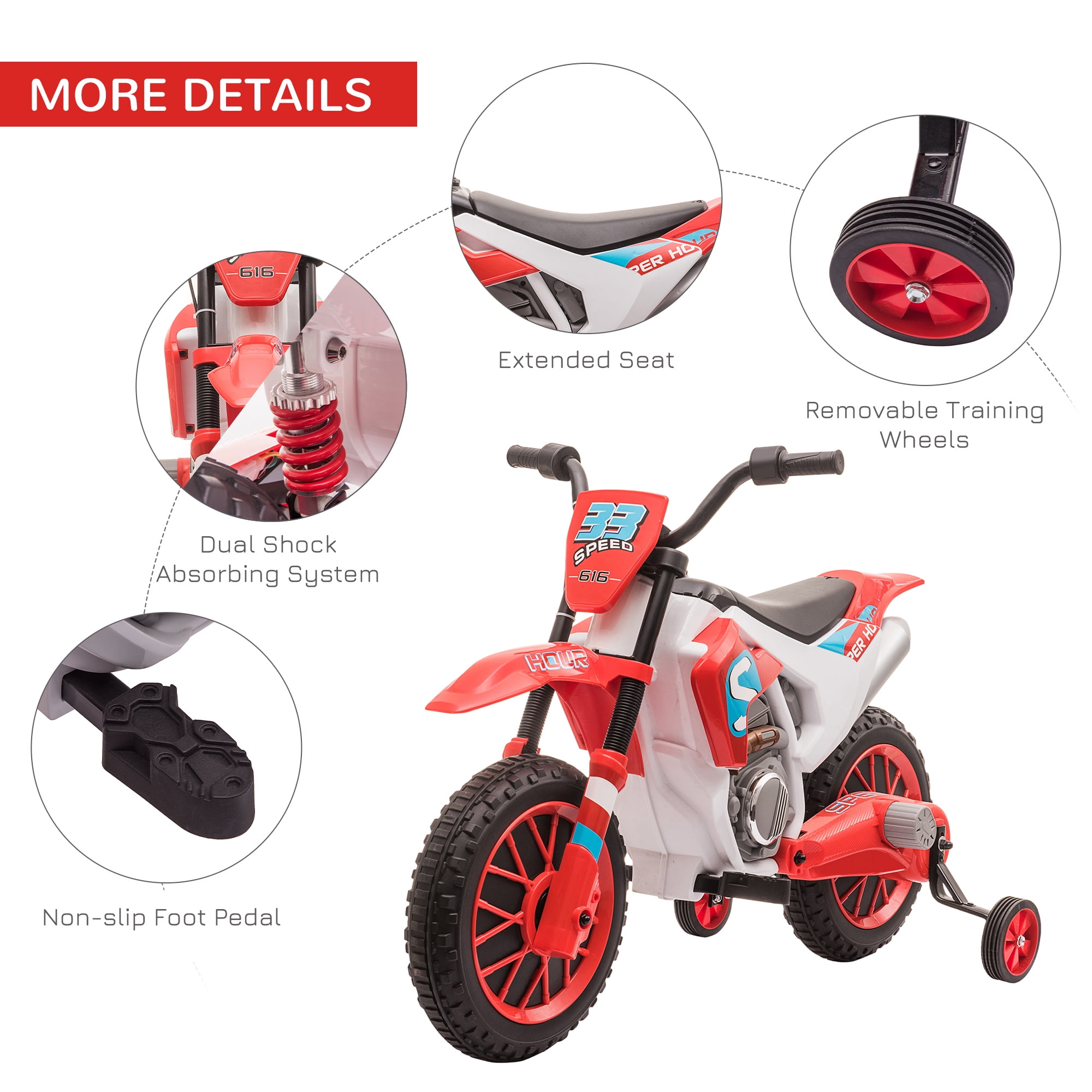 12V Kids Electric Motorcycle Battery Powered Ride On Dirt Bike 4 Wheel W/Charger 