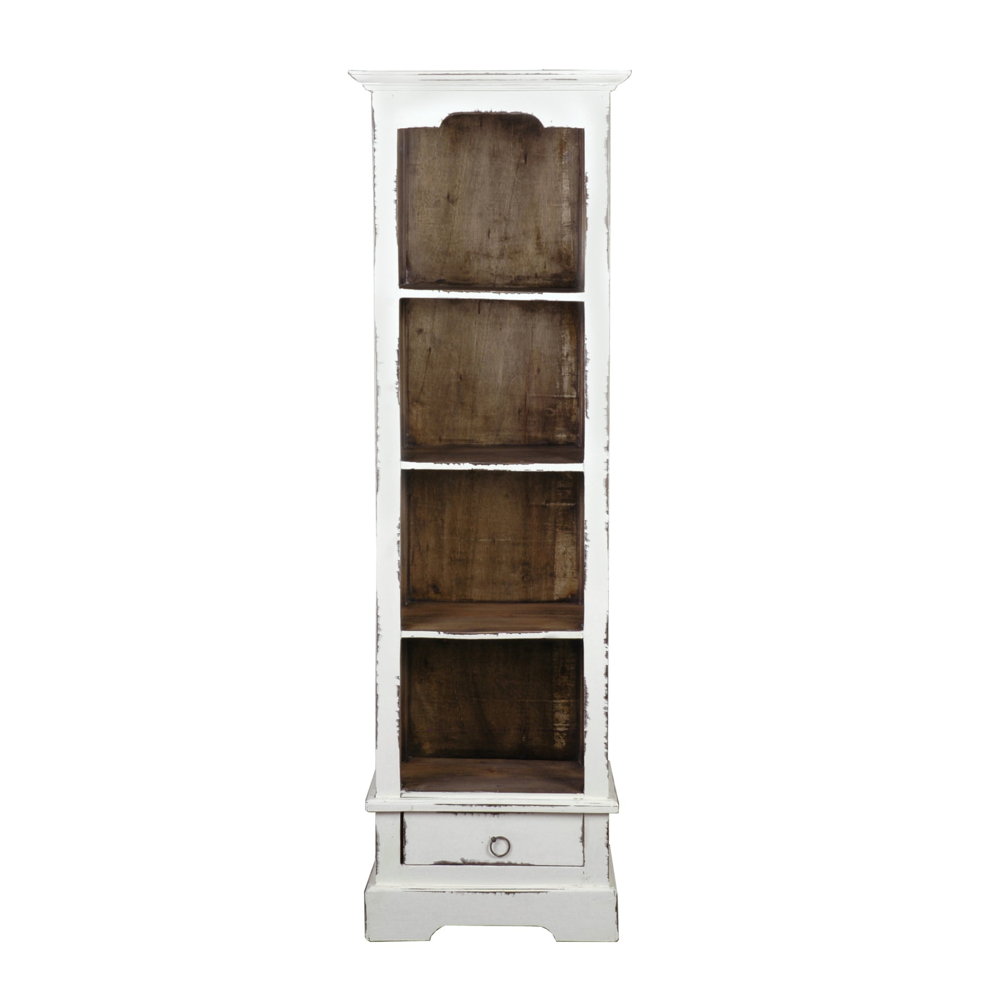 Sunset Trading Cottage Narrow Bookcase, Narrow White Bookcase With Glass Doors