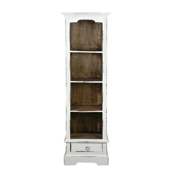 Sunset Trading Cottage Narrow Bookcase, Slim White Bookcase With Door