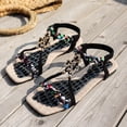 thumbnail image 4 of Beach Sandals Women Braided Band Square Open Toe Slingback Flat Shoes Casual Nonslip Bohemian Beaded Walking Shoes Black Size 7, 4 of 6
