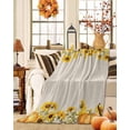 thumbnail image 2 of Fall Thanksgiving Pumpkin Harvest Sunflowers Linen Texture Flannel Blanket for Bed,Travel and Camping, Super Soft Cozy Blanket for All Seasons 50"x60", 2 of 6