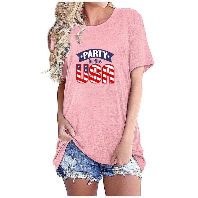 Tops Cortos para Mujeres Bandera de Moda Impresa Cuello Redondo, Camiseta de Manga 3/4 para Uso Diario, Casero Y Cómodo
