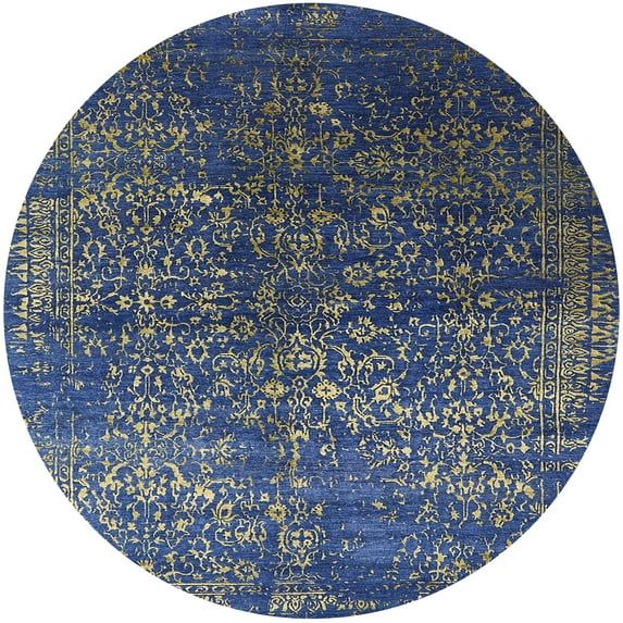 Ahgly Company Machine Washable Indoor Round Industrial Modern Denim Dark Blue Area Rugs, 6' Round