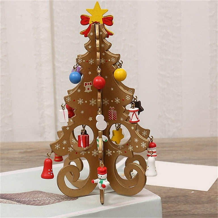 Sunisery Wood Christmas Tree Decor, Cute Standing Desk Ornament Party Favor  