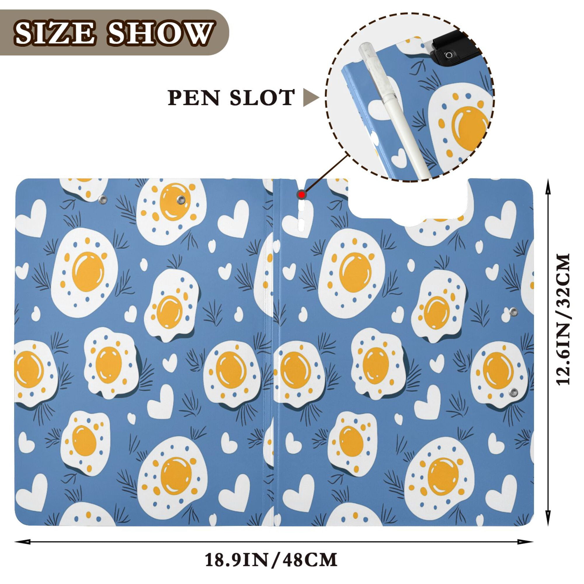 FORMRS A4 Clipboard Folder with Pen Holder Horizontal Foldable School Office Binder, Cute Fried Eggs