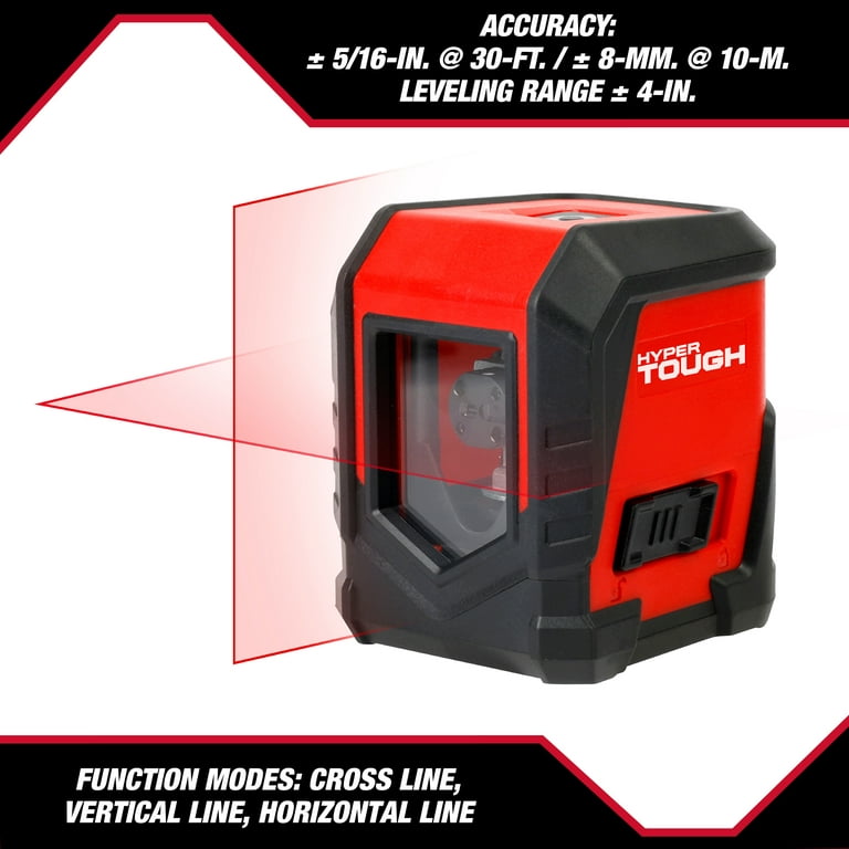 Hyper Tough New 30-ft Cross Line Laser Level Red Beam Self-Leveling Tools  with Clamp, 43080 