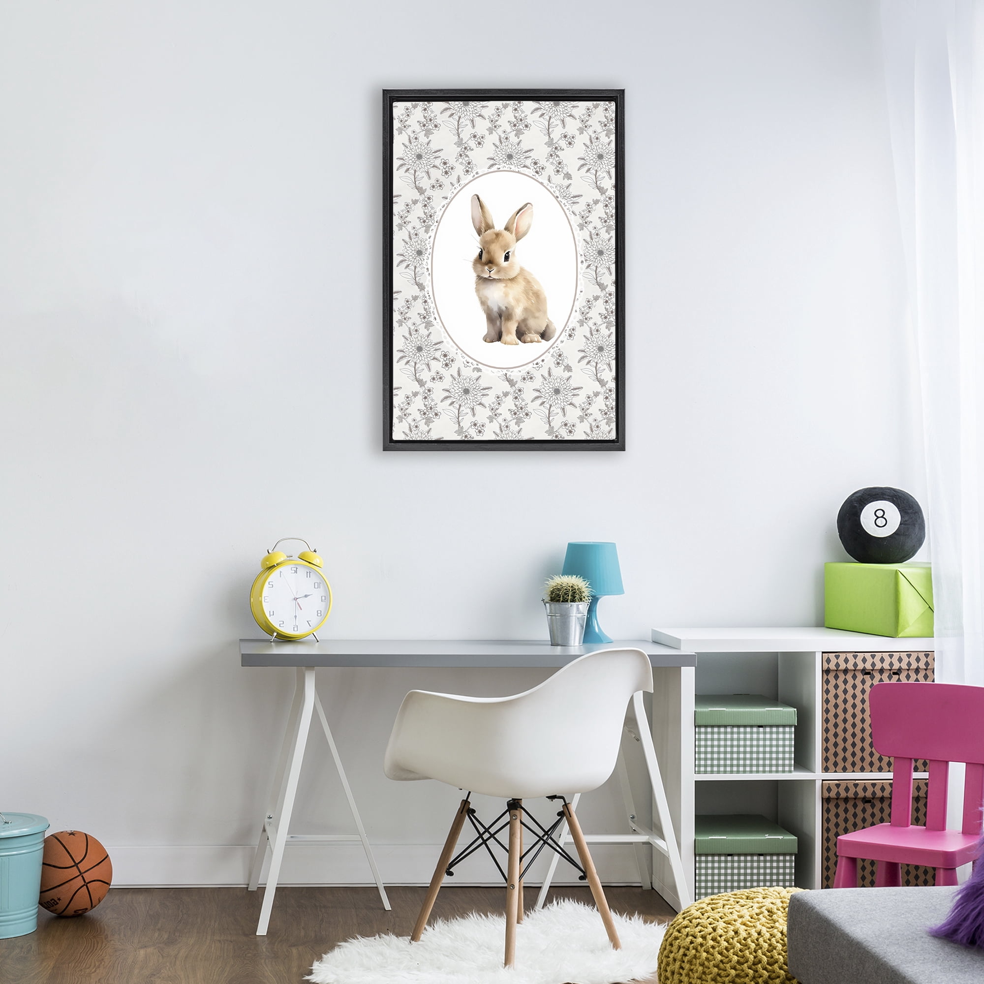 Stupell Industries Mauve Botanical Bunny Black Framed Floater Canvas Wall Art, design by Ink Drop Loft