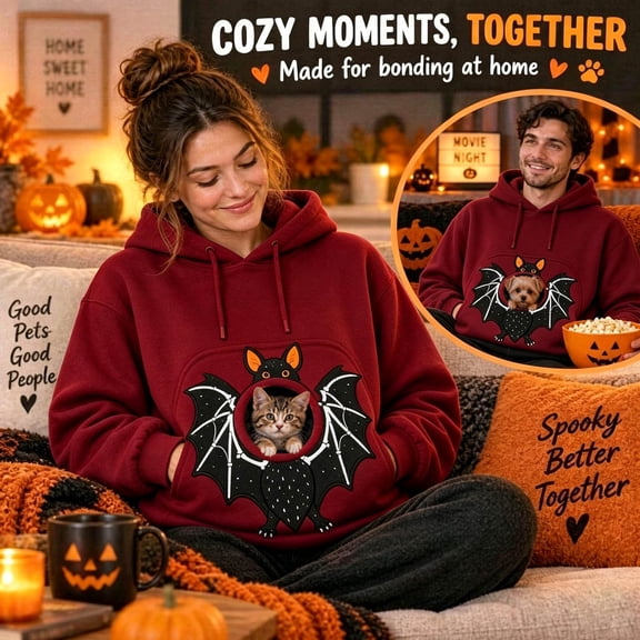 WAYUTE Halloween Oversized Pet Pouch Hoodie with Pocket Front Holding Hole for Small Cat and Puppy Soft Cozy Sweatshirts Comfortable Leisure Daily