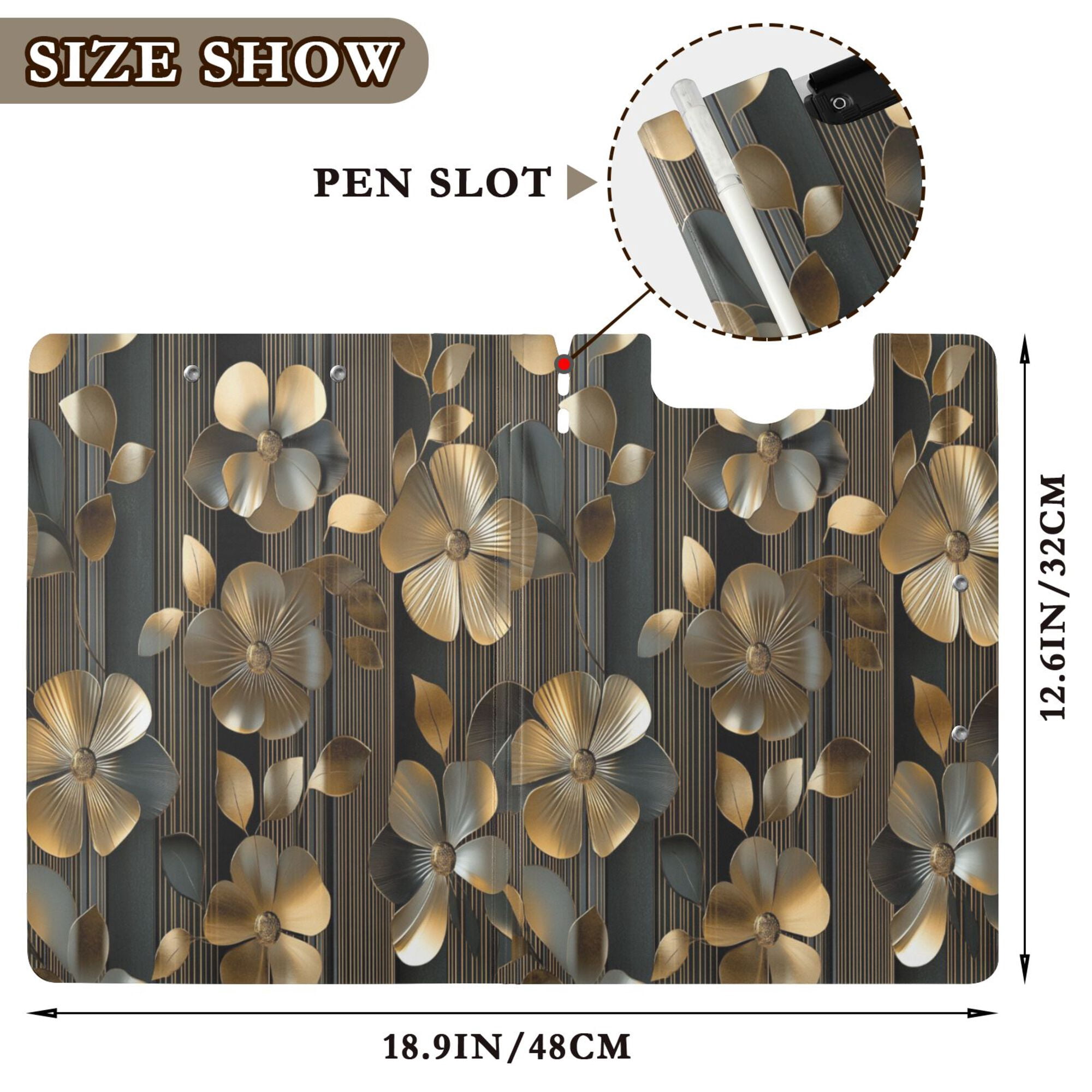FORMRS A4 Clipboard Folder with Pen Holder Horizontal Foldable School Office Binder, Floral Lines