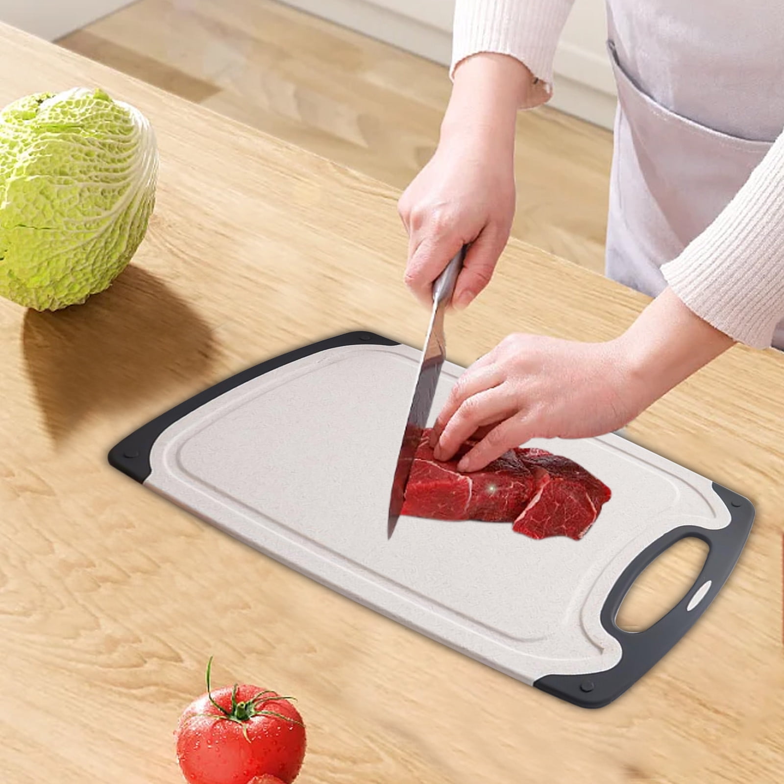 Plastic Cutting Board, 3 Pieces Dishwasher Safe Cutting Boards with Juice Grooves, Easy Grip Handle, Non-Slip, with Grinding Area for Grinding