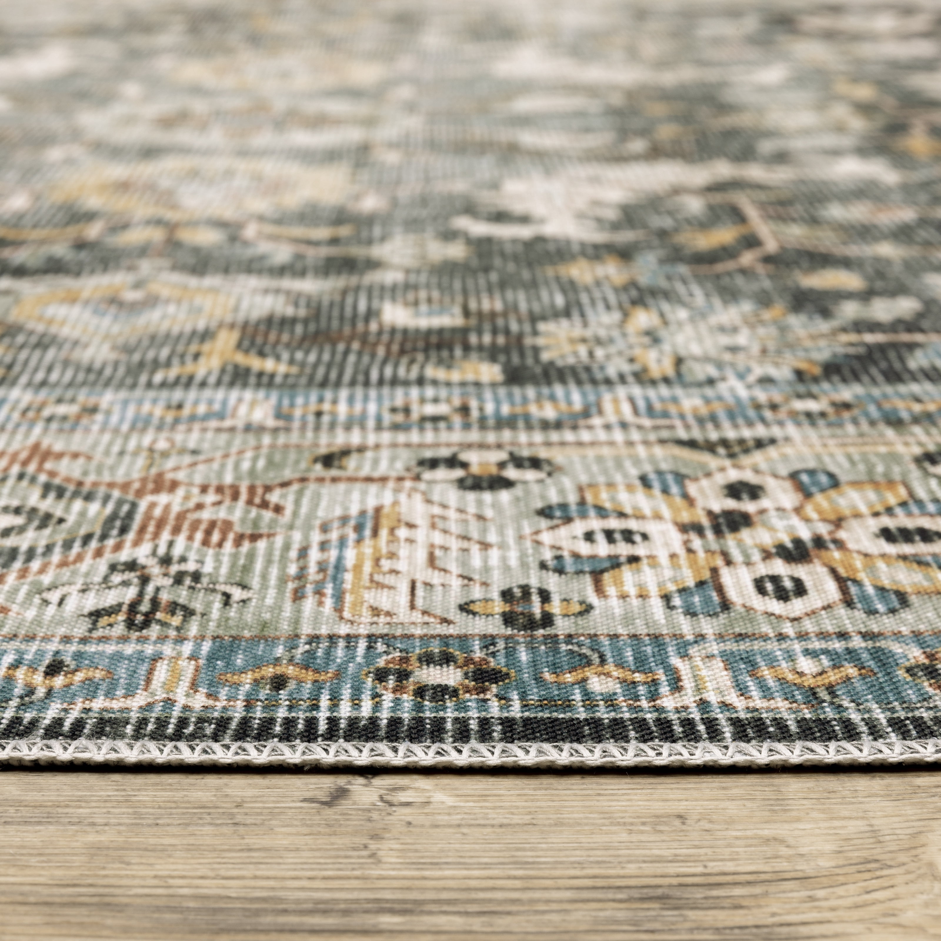 Avalon Home Celeste Washable Vintage Oriental Blue/ Gold Indoor Area Rug