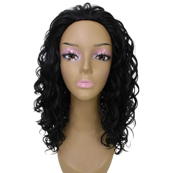 LUXLUXE Makayla Curly Body Waves 22 in Long Half Wig Full Cap Wig, Heat Resistant Fibers, Natural Black